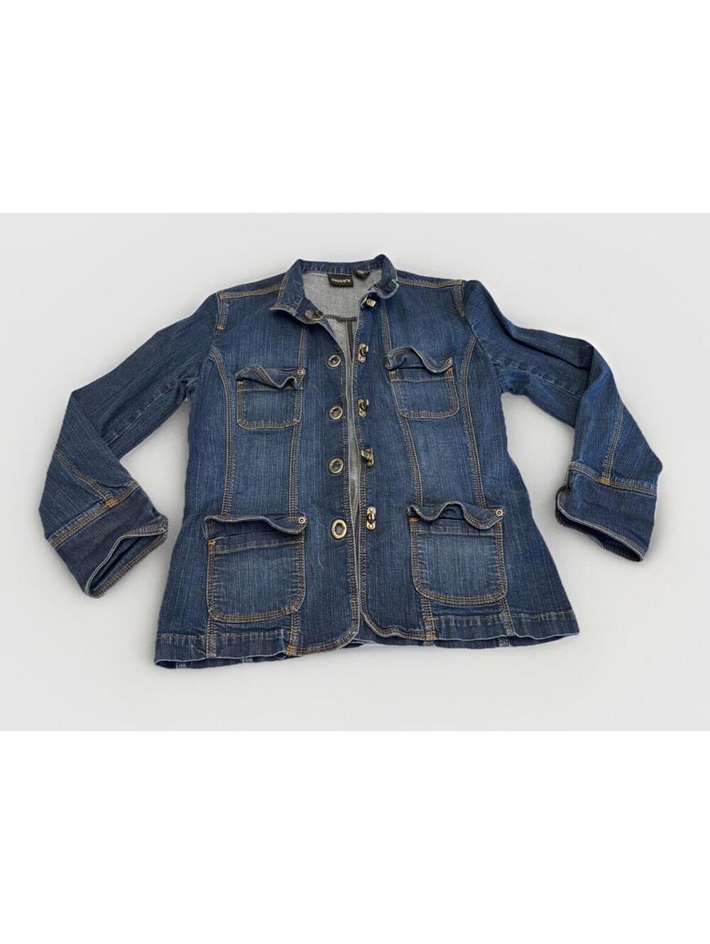Women’s Chico’s Button Front Denim Jacket With Pockets Size 1